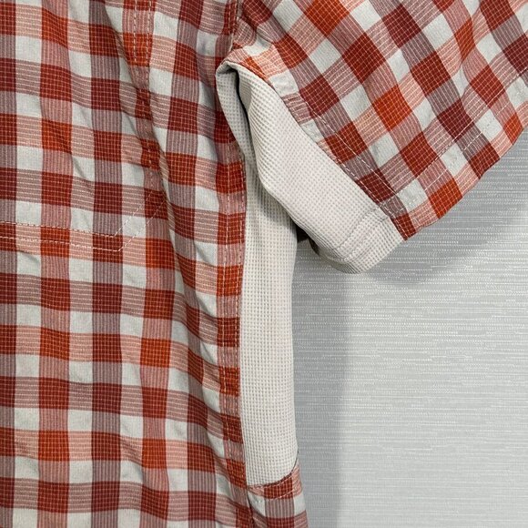 REI Coop Shirt Mens Small Button Up Orange Plaid Short Sleeve Breathable Pockets - Picture 3 of 9